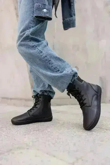 Shapen - Urbaneer 2.0 Noir Cuir Lisse - Bottines barefoot élégantes d'hiver