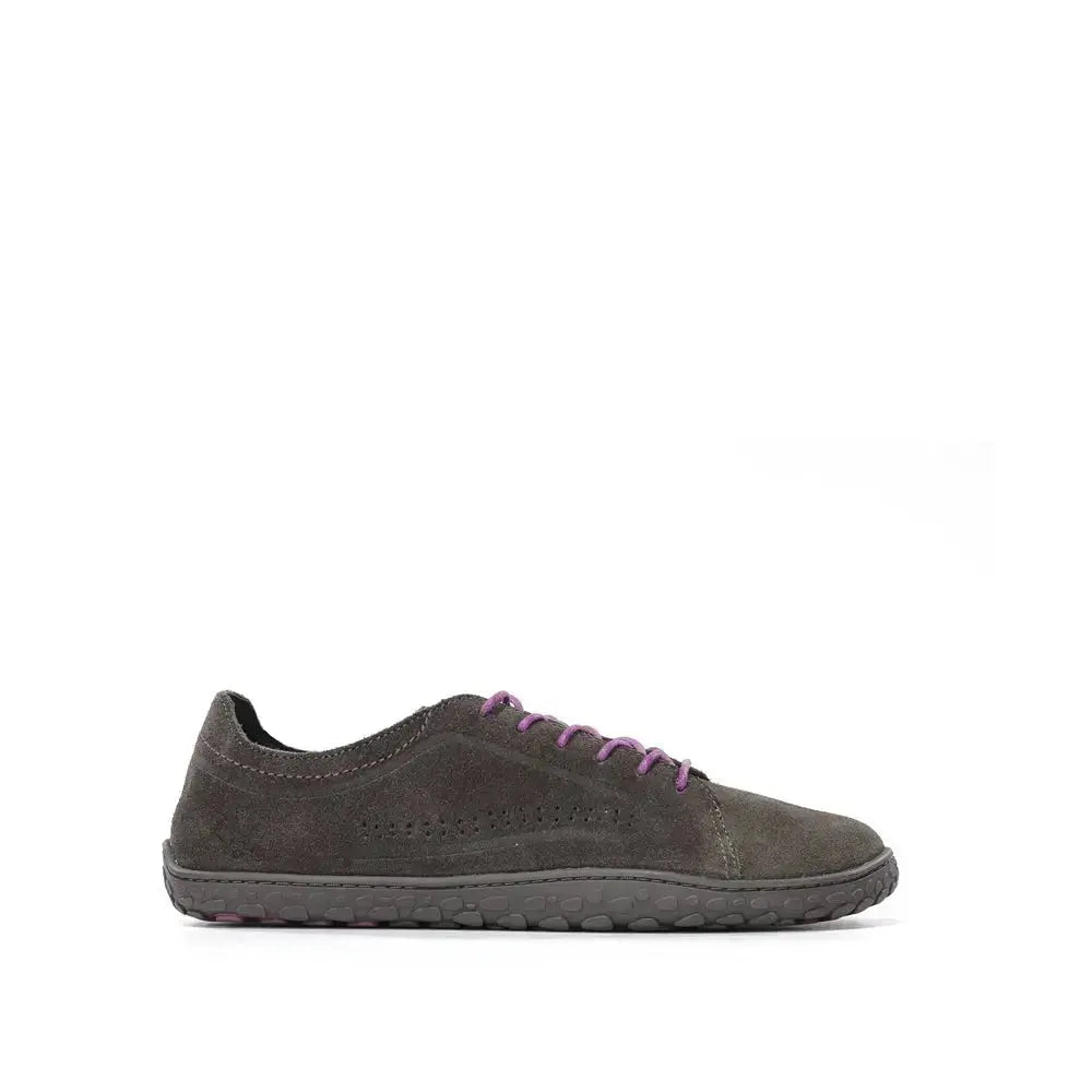 WAALS - Nomad Lady Huile Daim Gris/Violet - Chaussure barefoot artisanale en cuir suédé