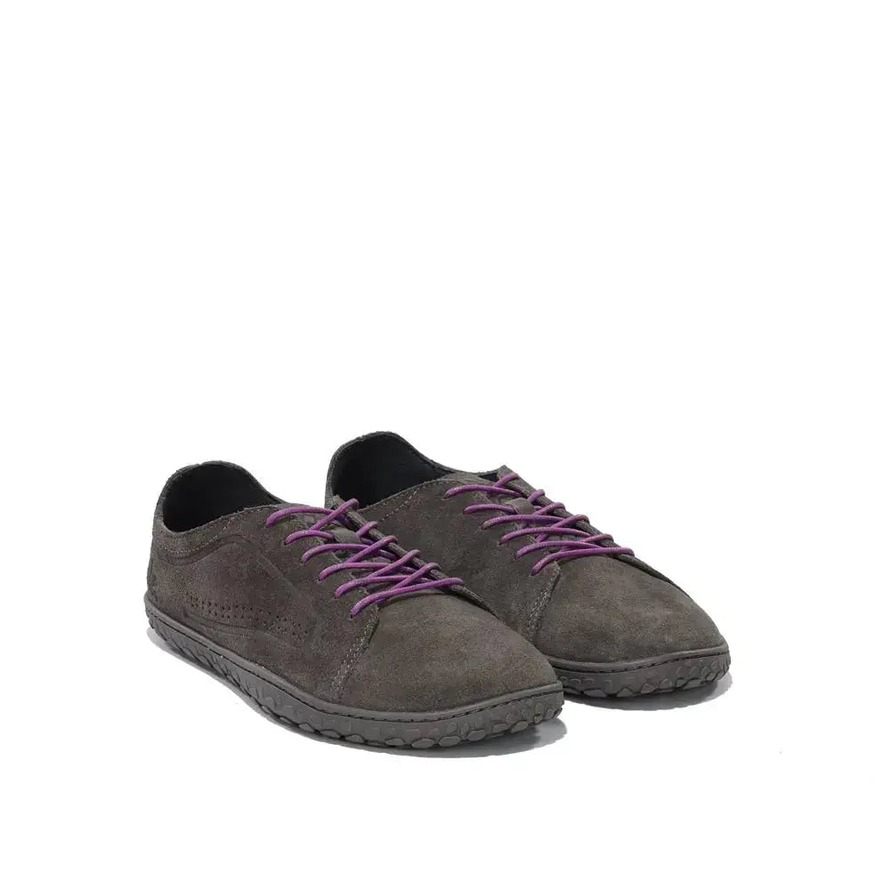 WAALS - Nomad Lady Huile Daim Gris/Violet - Chaussure barefoot artisanale en cuir suédé