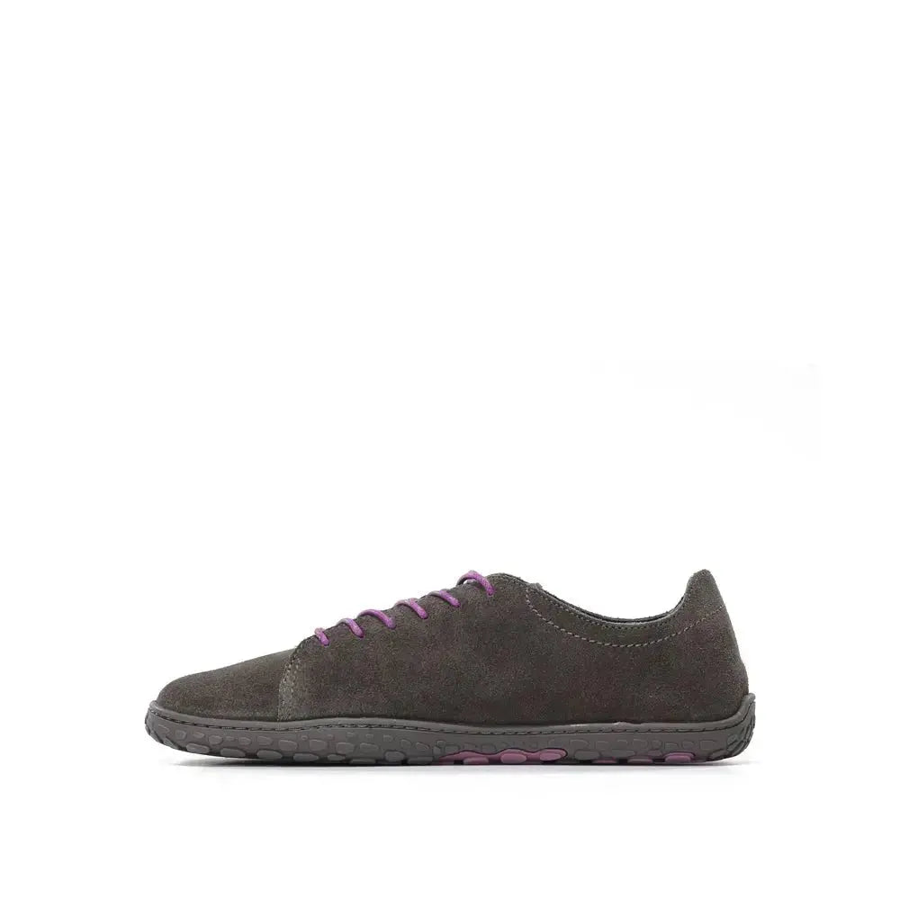 WAALS - Nomad Lady Huile Daim Gris/Violet - Chaussure barefoot artisanale en cuir suédé