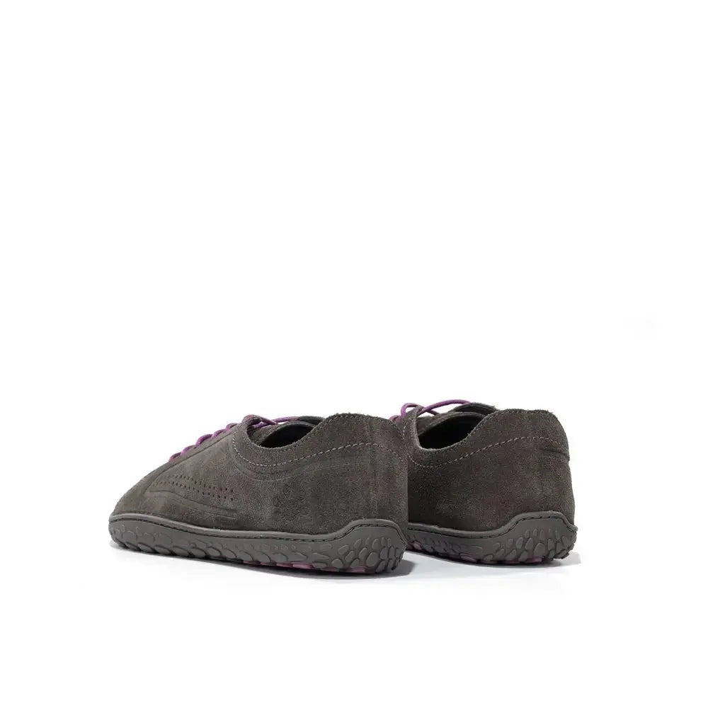 WAALS - Nomad Lady Huile Daim Gris/Violet - Chaussure barefoot artisanale en cuir suédé