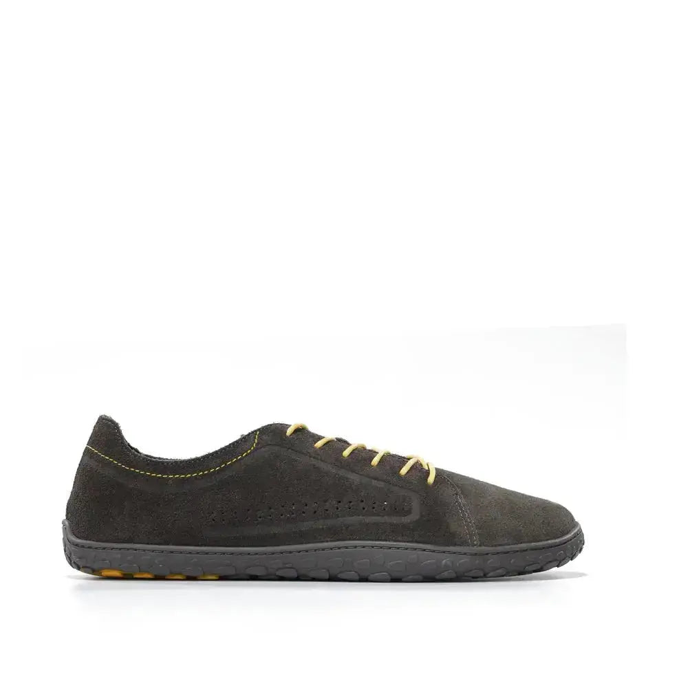 WAALS - Nomad Homme Daim Cuir Gris/Jaune - Chaussure barefoot artisanale en cuir de chèvre