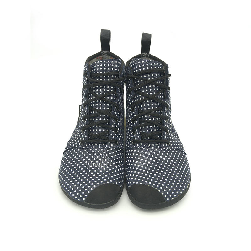 Saltic Vintero Puntik - Botines barefoot otoñales con membrana térmica azul marino con lunares