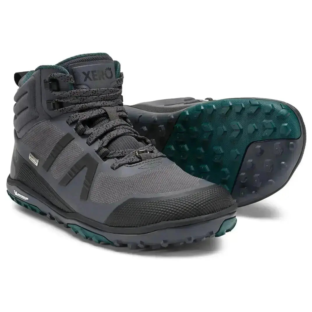 Xero Shoes - Scrambler Mid II WP - Women asphalt-sea-moss - Bota de Trekking Barefoot Impermeable y Ultraligera grises para mujer