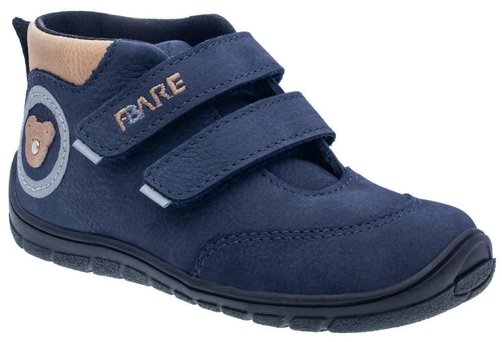 Fare Bare Kids Visby Blue - Botines barefoot otoñales para niños pequeños en cuero nubuck azules