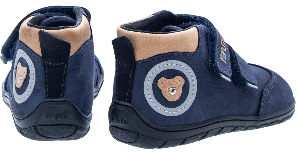 Fare Bare Kids Visby Blue - Botines barefoot otoñales para niños pequeños en cuero nubuck azules