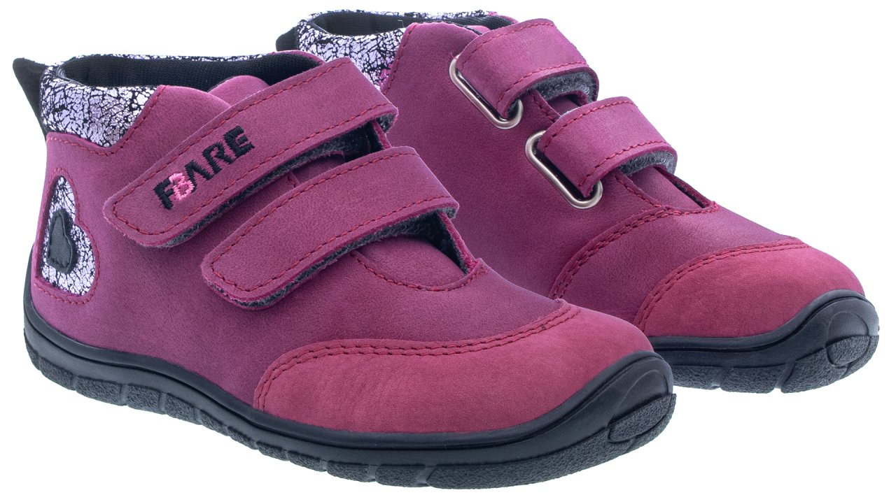 Fare Bare Kids Visby Burgundy - Botines barefoot otoñales para niños pequeños en cuero nubuck rosa burdeos