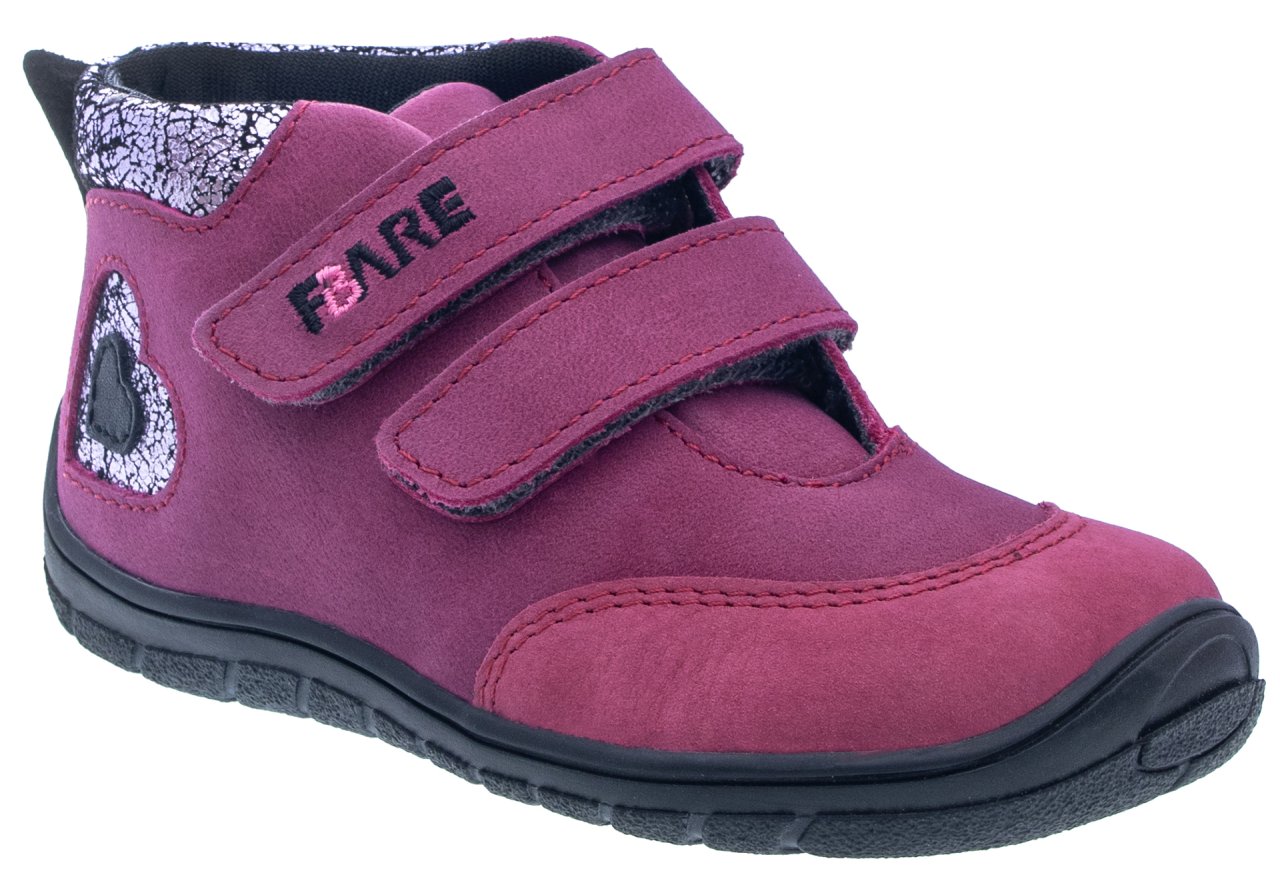 Fare Bare Kids Visby Burgundy - Botines barefoot otoñales para niños pequeños en cuero nubuck rosa burdeos