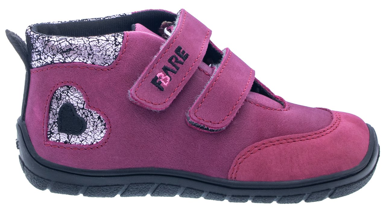 Fare Bare Kids Visby Burgundy - Botines barefoot otoñales para niños pequeños en cuero nubuck rosa burdeos