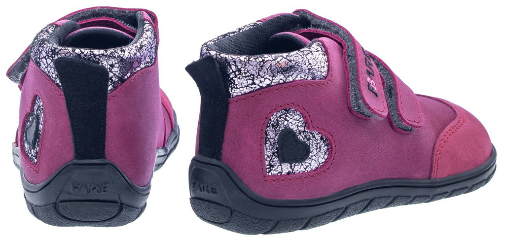 Fare Bare Kids Visby Burgundy - Botines barefoot otoñales para niños pequeños en cuero nubuck rosa burdeos