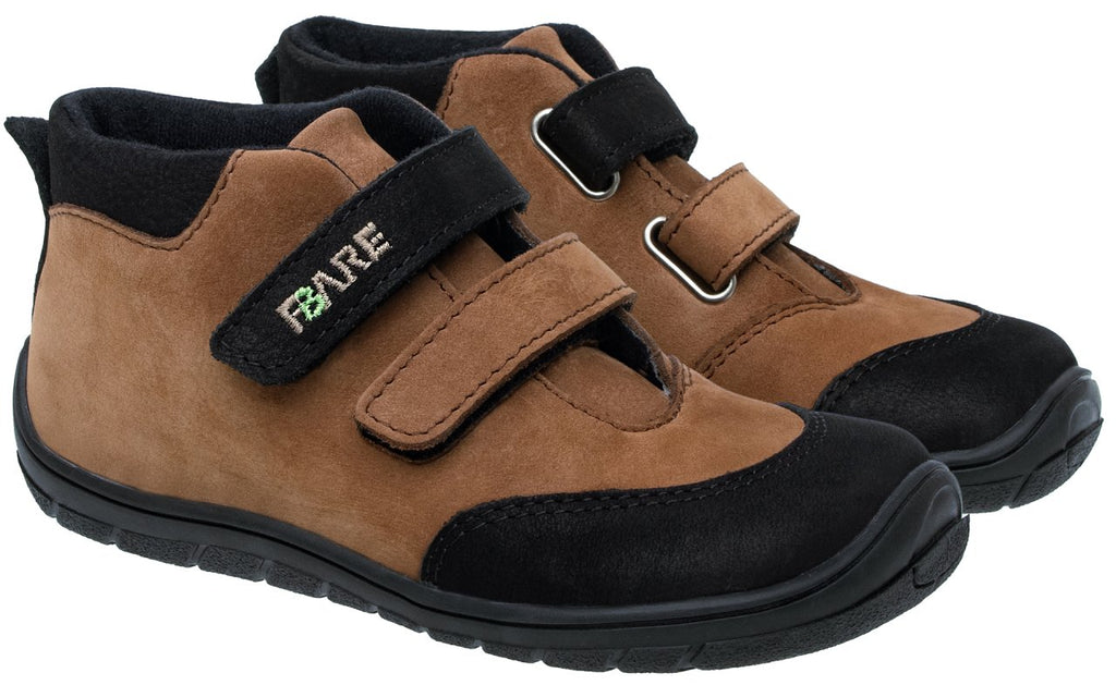 Fare Bare Kids Visby Brown - Botines barefoot otoñales para niños pequeños en cuero nubuck marrones