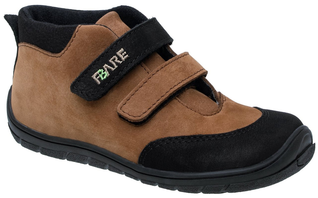 Fare Bare Kids Visby Brown - Botines barefoot otoñales para niños pequeños en cuero nubuck marrones
