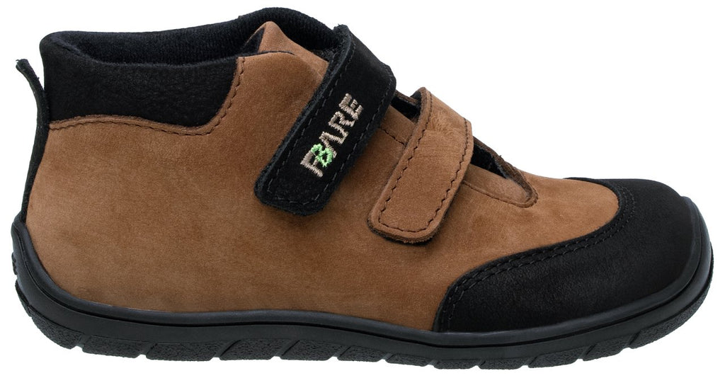 Fare Bare Kids Visby Brown - Botines barefoot otoñales para niños pequeños en cuero nubuck marrones