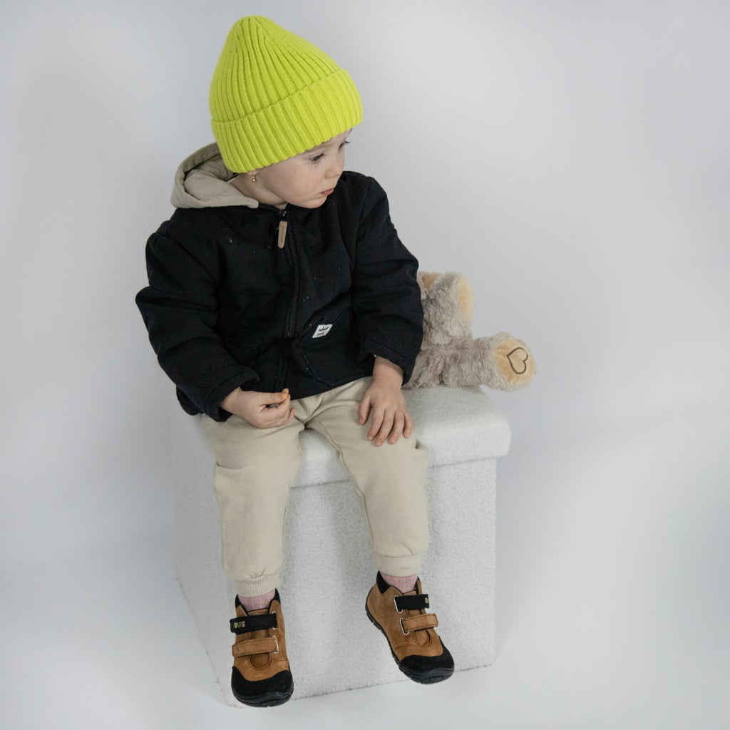 Fare Bare Kids Visby Brown - Botines barefoot otoñales para niños pequeños en cuero nubuck marrones