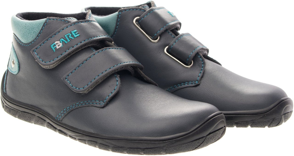Fare Bare Kids Holeby Blue - Botines barefoot infantiles otoñales de cuero azul marino