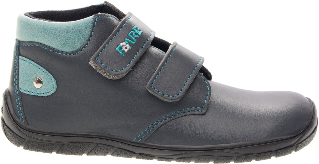 Fare Bare Kids Holeby Blue - Botines barefoot infantiles otoñales de cuero azul marino