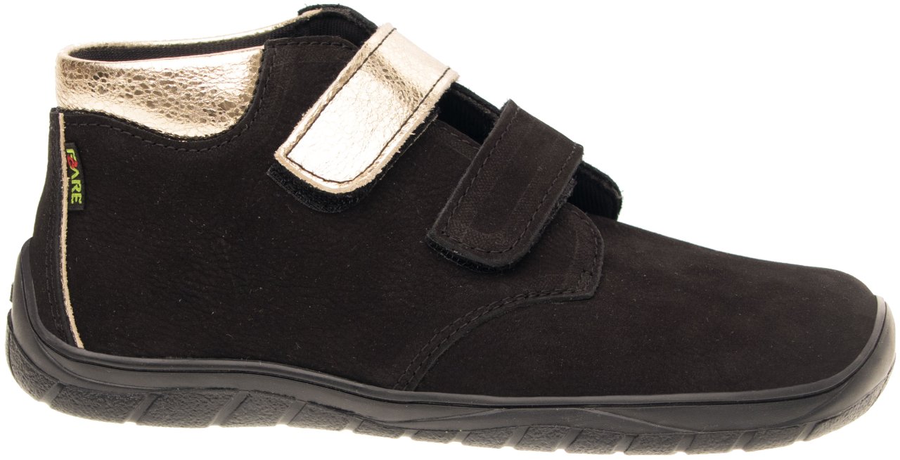 Fare Bare Kids Holeby Black - Botines barefoot infantiles otoñales de cuero negras con dorado