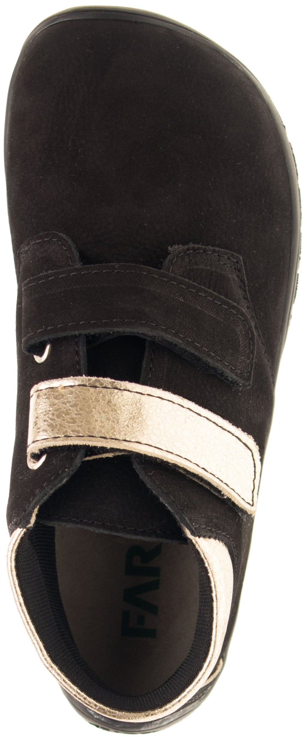 Fare Bare Kids Holeby Black - Botines barefoot infantiles otoñales de cuero negras con dorado