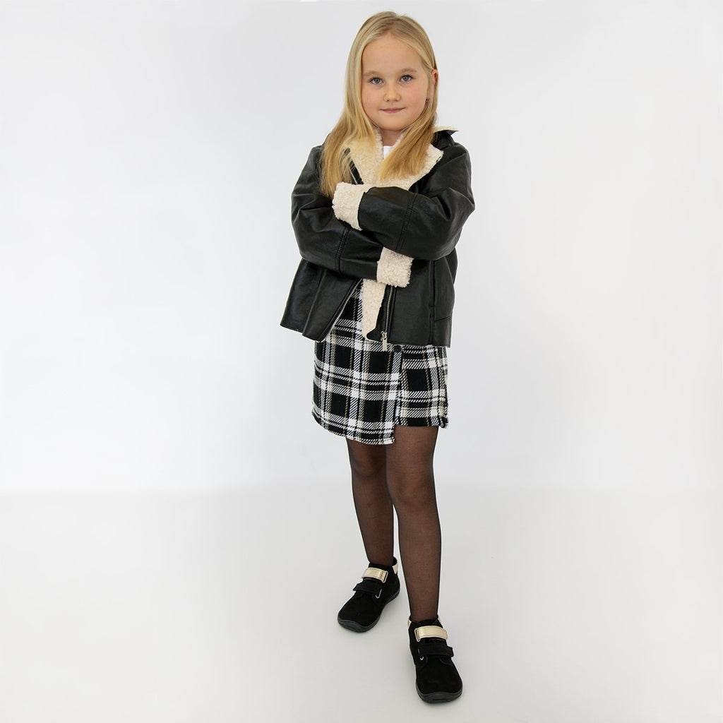 Fare Bare Kids Holeby Black - Botines barefoot infantiles otoñales de cuero negras con dorado
