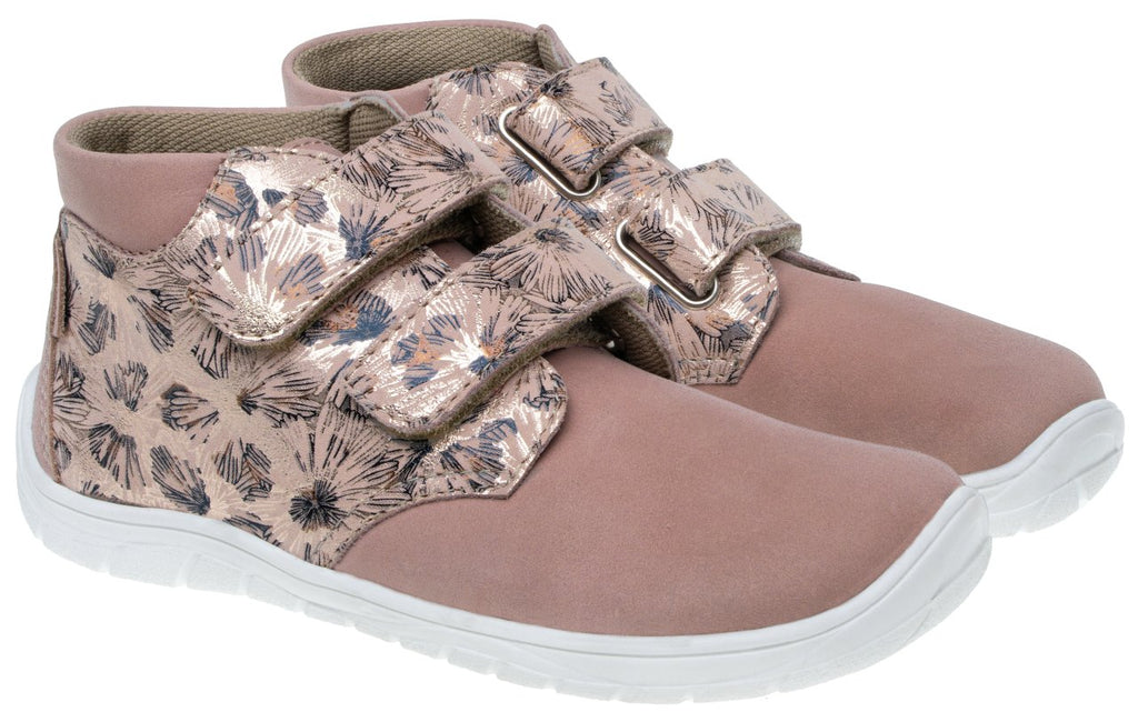 Fare Bare Kids Holeby Apricot - Botines barefoot infantiles otoñales de cuero con estampado otoñal