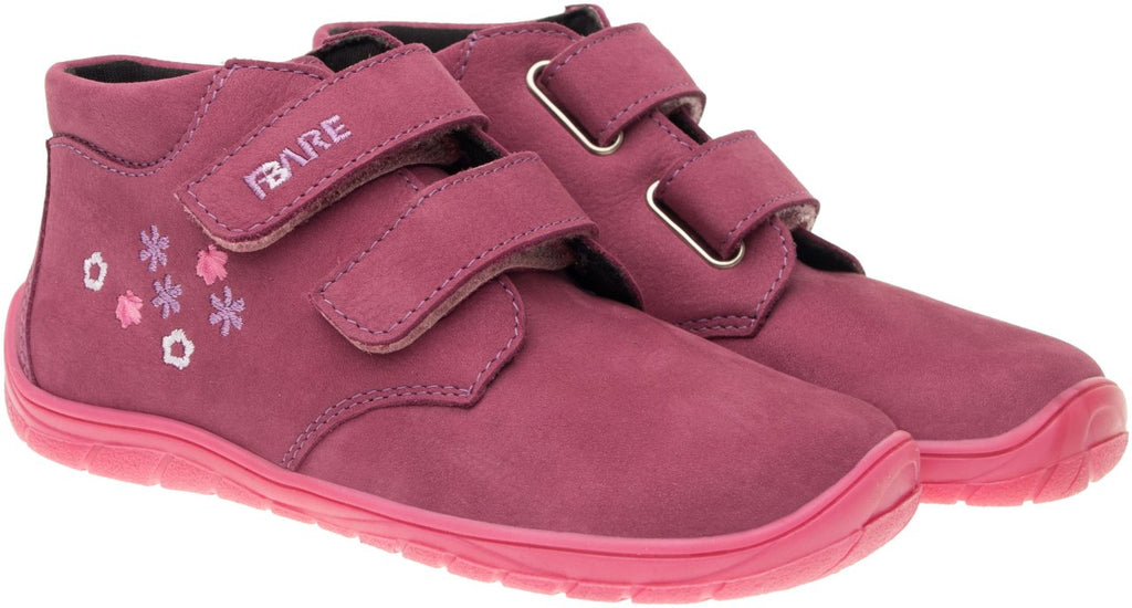 Fare Bare Kids Holeby Burgundy - Botines barefoot infantiles otoñales de cuero rosas