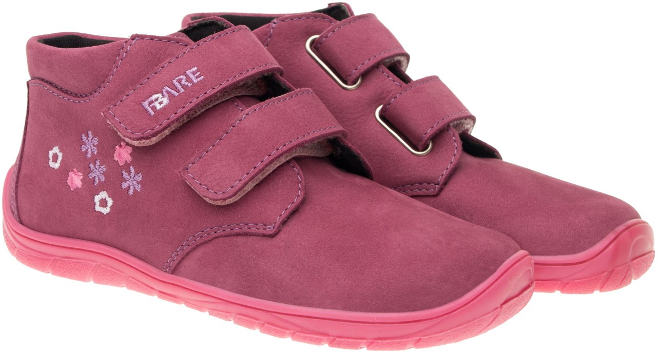 Fare Bare Kids Holeby Burgundy - Botines barefoot infantiles otoñales de cuero rosas