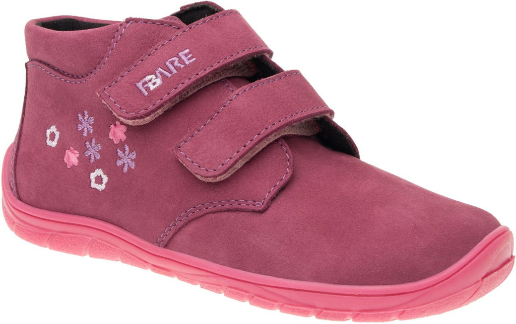 Fare Bare Kids Holeby Burgundy - Botines barefoot infantiles otoñales de cuero rosas