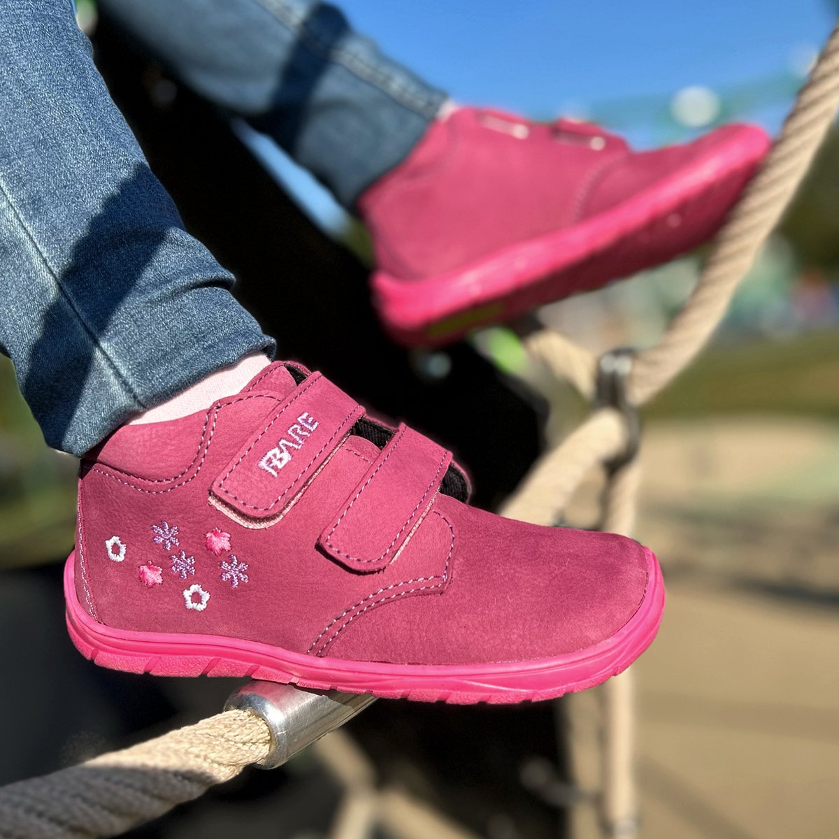 Fare Bare Kids Holeby Burgundy - Botines barefoot infantiles otoñales de cuero rosas