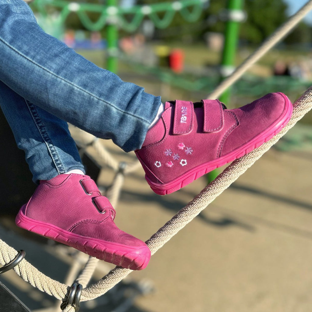 Fare Bare Kids Holeby Burgundy - Botines barefoot infantiles otoñales de cuero rosas