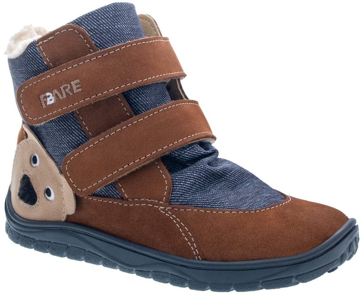 Fare Bare Kids Frostky Bear Brown - Botines barefoot infantiles impermeables calientes marrones