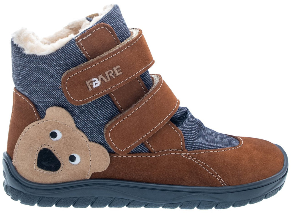 Fare Bare Kids Frostky Bear Brown - Botines barefoot infantiles impermeables calientes marrones
