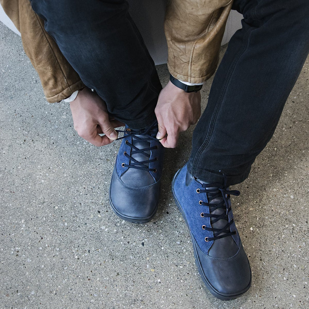 Fare Bare Mateo All Year Blue Denim - Botines barefoot de cuero azules