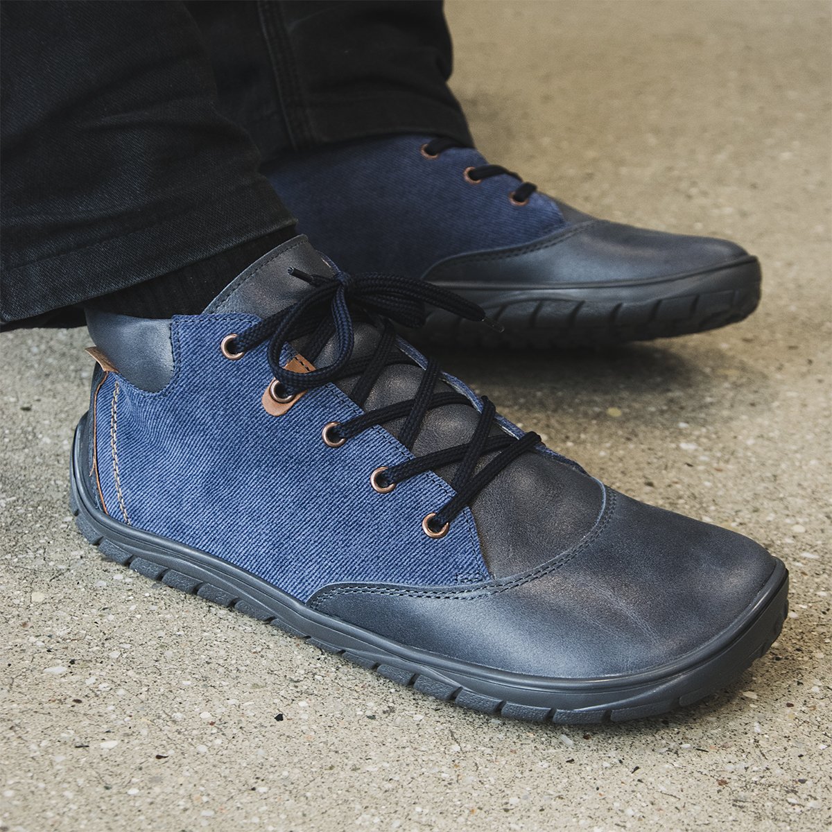 Fare Bare Mateo All Year Blue Denim - Botines barefoot de cuero azules