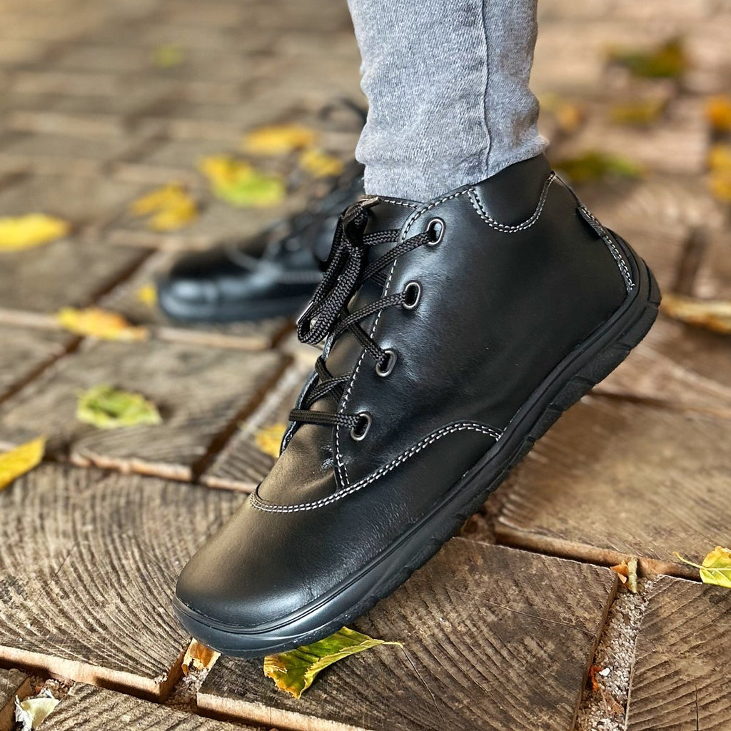 Fare Bare Mateo All Year Black - Botines barefoot de cuero negros