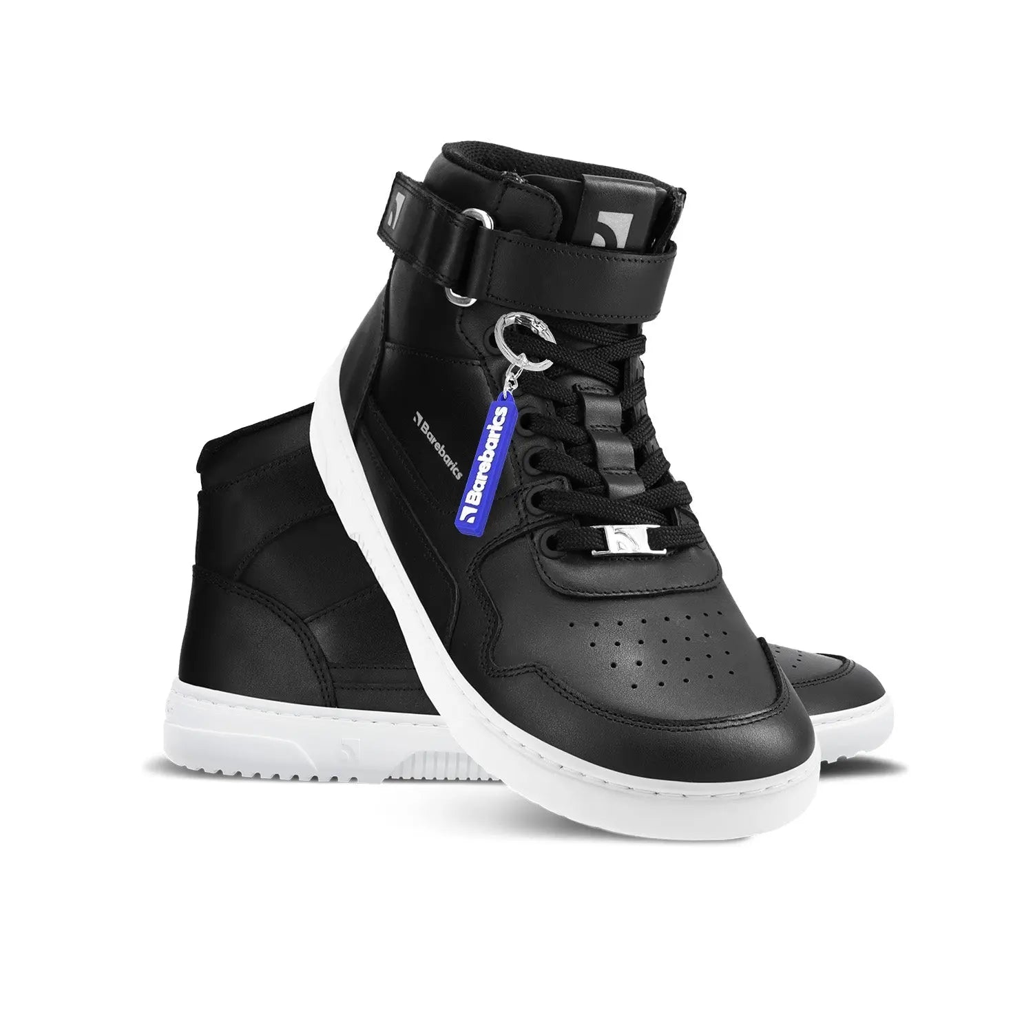 Barebarics - Zing High Top Leather Black & White - Zapatillas barefoot de caña alta unisex negras