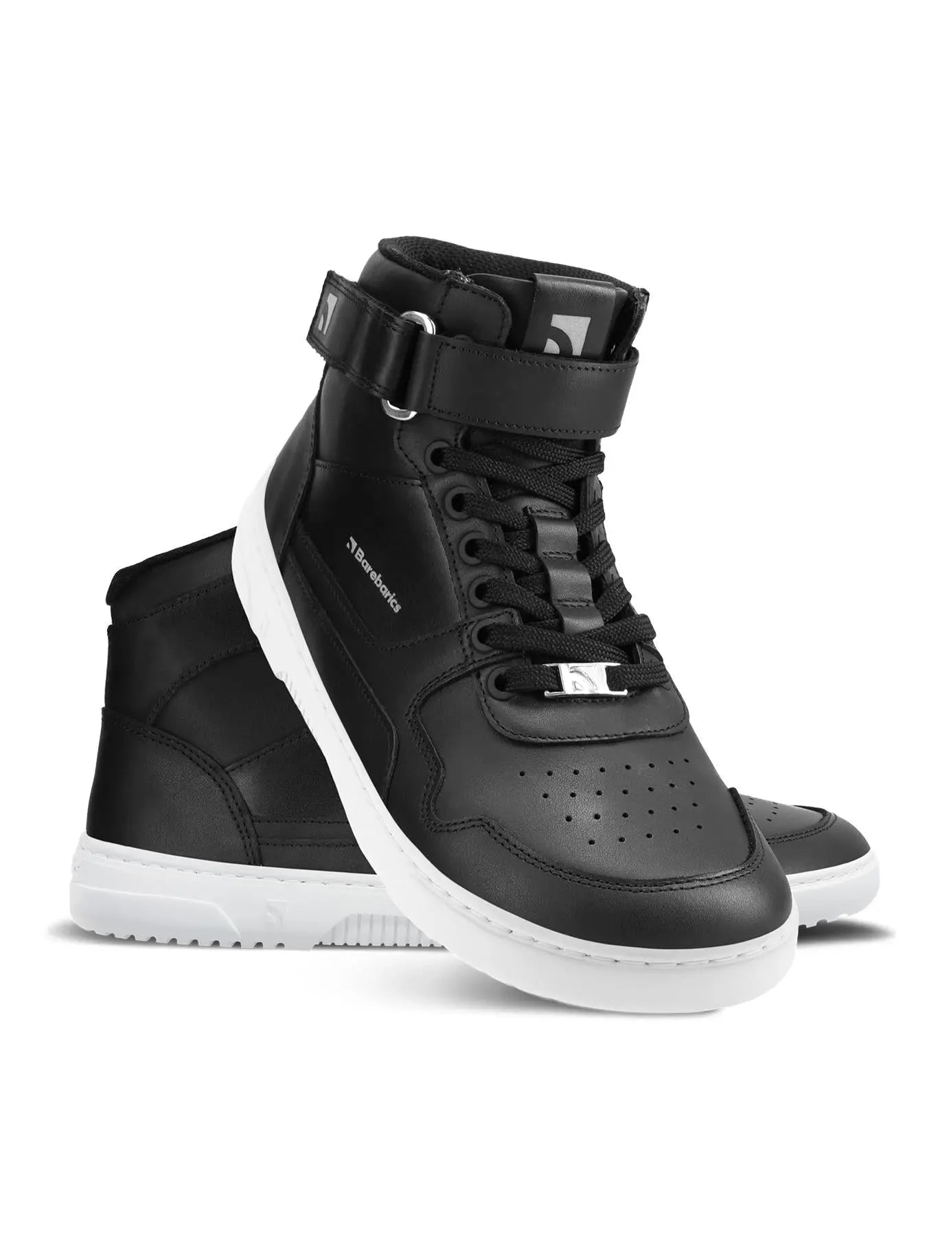 Barebarics - Zing High Top Leather Black & White - Zapatillas barefoot de caña alta unisex negras