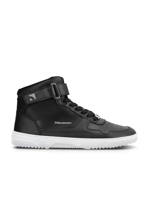 Barebarics - Zing High Top Leather Black & White - Zapatillas barefoot de caña alta unisex negras