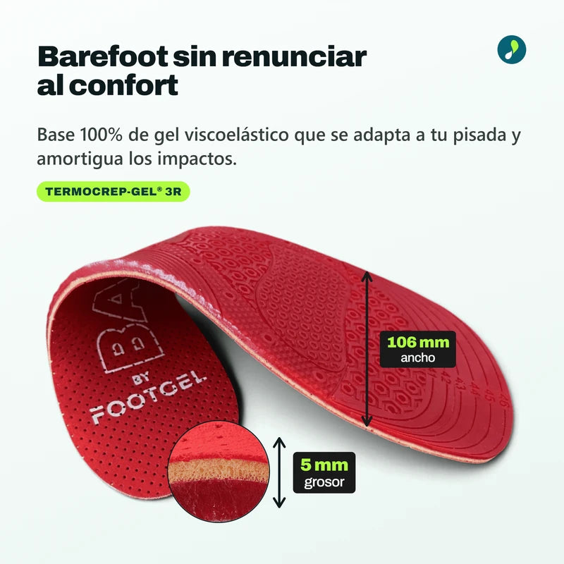 Footgel Barefoot - Plantillas barefoot de alta amortiguación y transición (0 Drop)