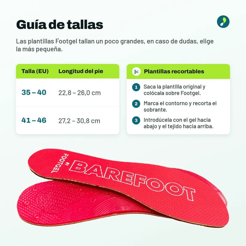 Footgel Barefoot - Plantillas barefoot de alta amortiguación y transición (0 Drop)