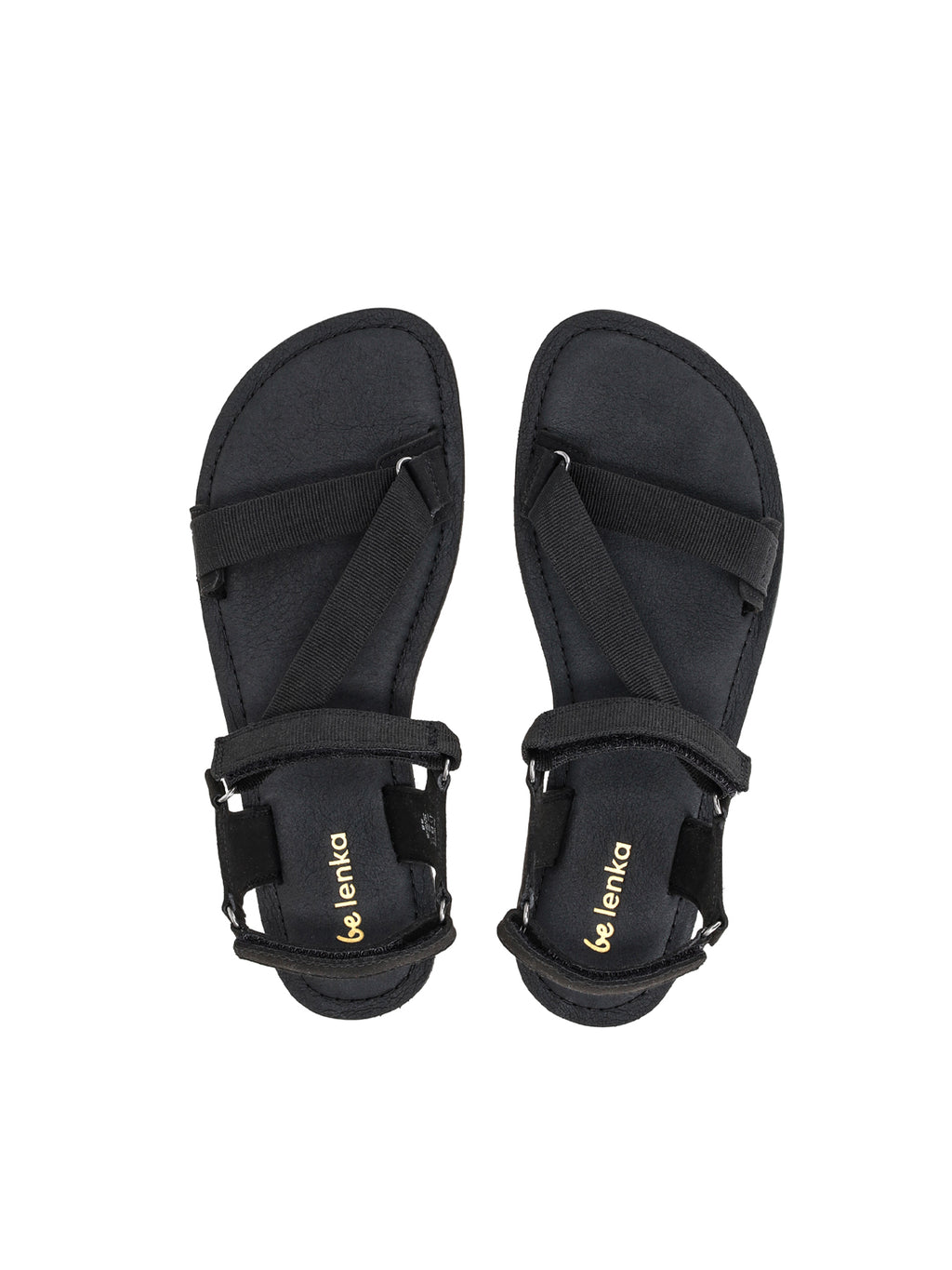 Sandalias barefoot Be Lenka Flexi 2.0 negras con tiras ajustables y suela fina.