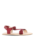 Sandalias barefoot Be Lenka Flexi 2.0 burdeos con tiras de tela y suela fina.
