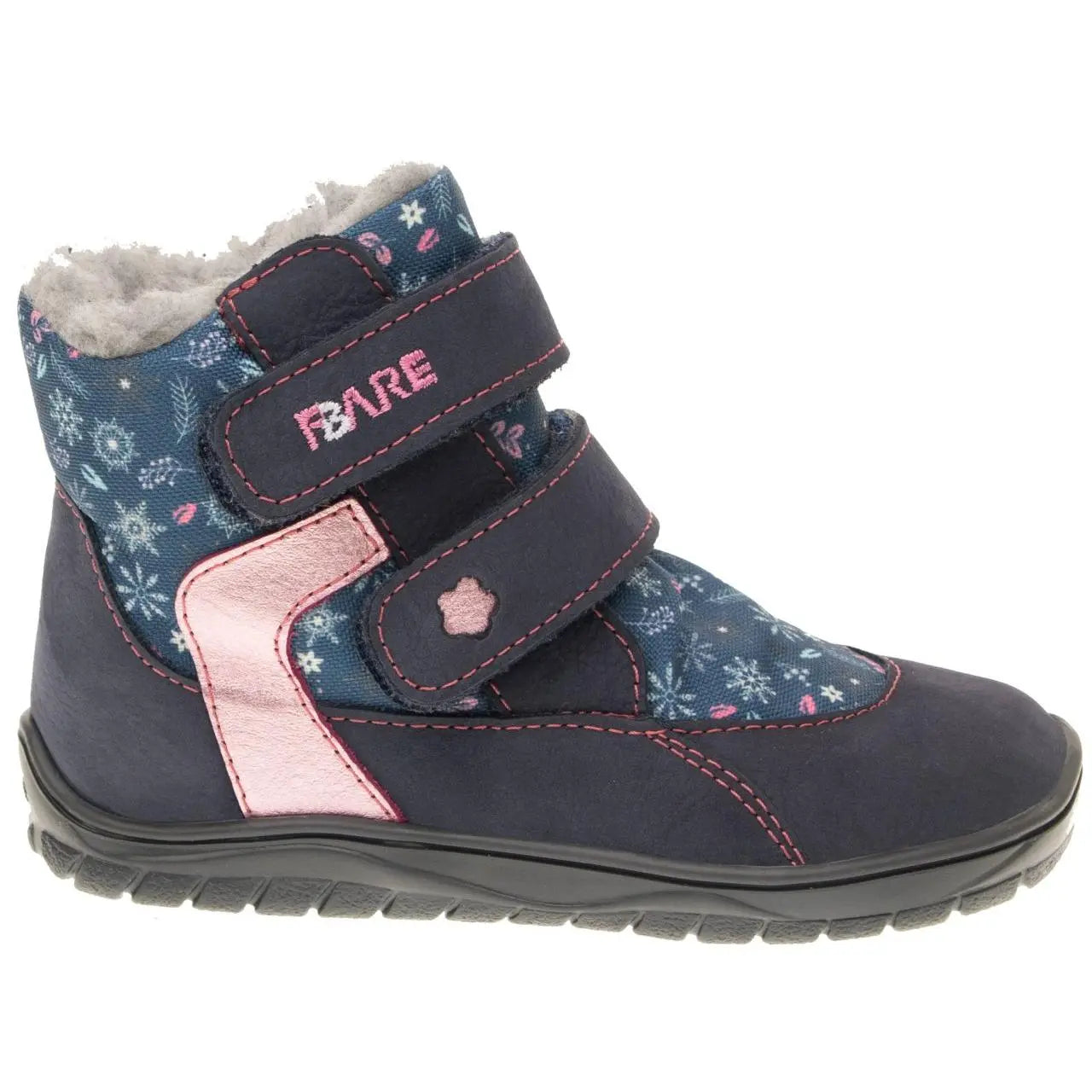 Fare Bare Kids - Frostky Hiver Imperméable Bleu/Rose - Bottines barefoot imperméables avec doublure hivernale