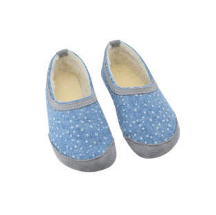 OmaKing - Mini-Suus Blue&Dots- zapatillas de casa barefoot fieltro y lana-Oma King-Cacles Barefoot-Tienda de calzado barefoot respetuoso minimalista