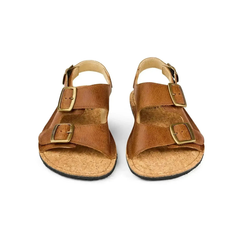 Koel - Ada Cognac - sandalias barefoot triple hebilla marrones para mujer
