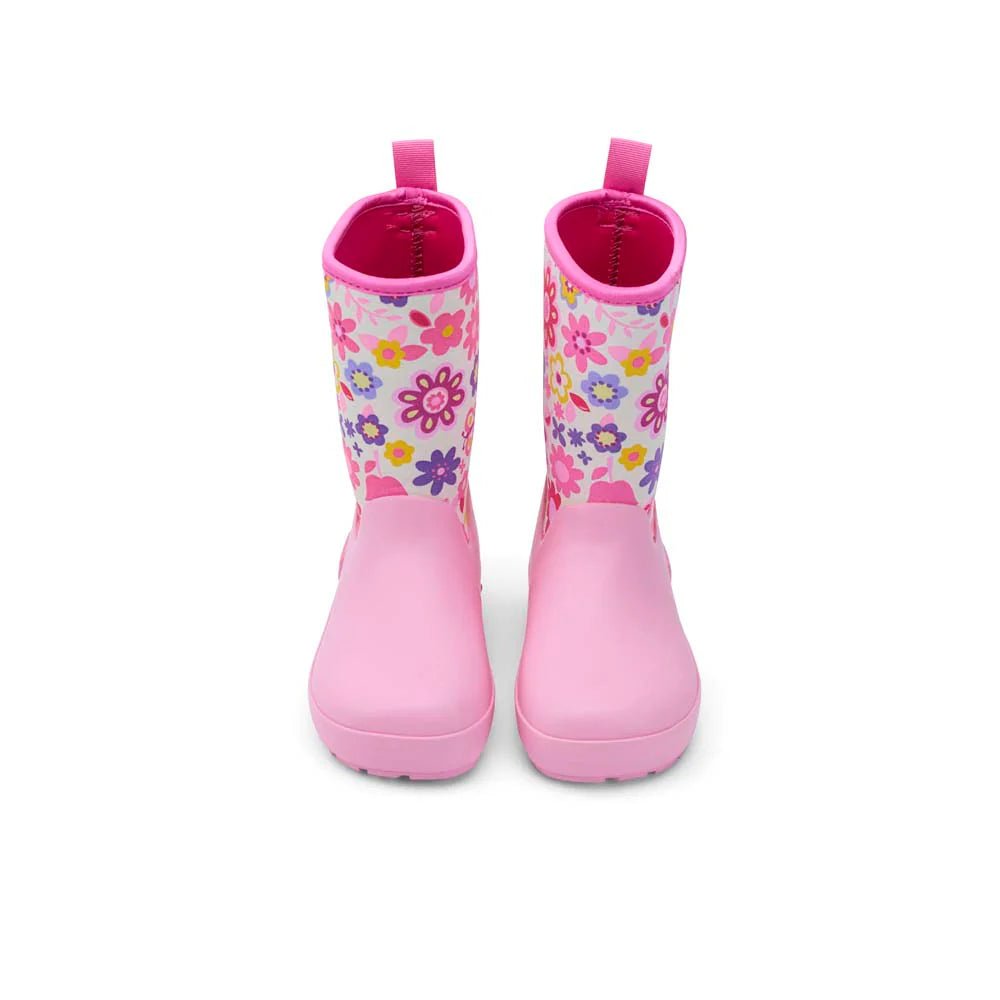 Koel4kids - Neoprene Wellie '25 Fuchsia Flowers - botas de lluvia barefoot con neopreno - Cacles Barefoot