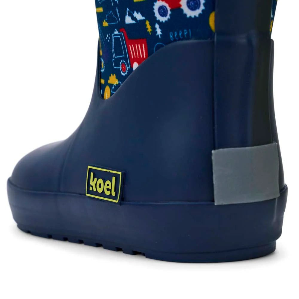 Koel4kids - Neoprene Wellie '25 Tractor Blue - botas de lluvia barefoot con neopreno - Cacles Barefoot