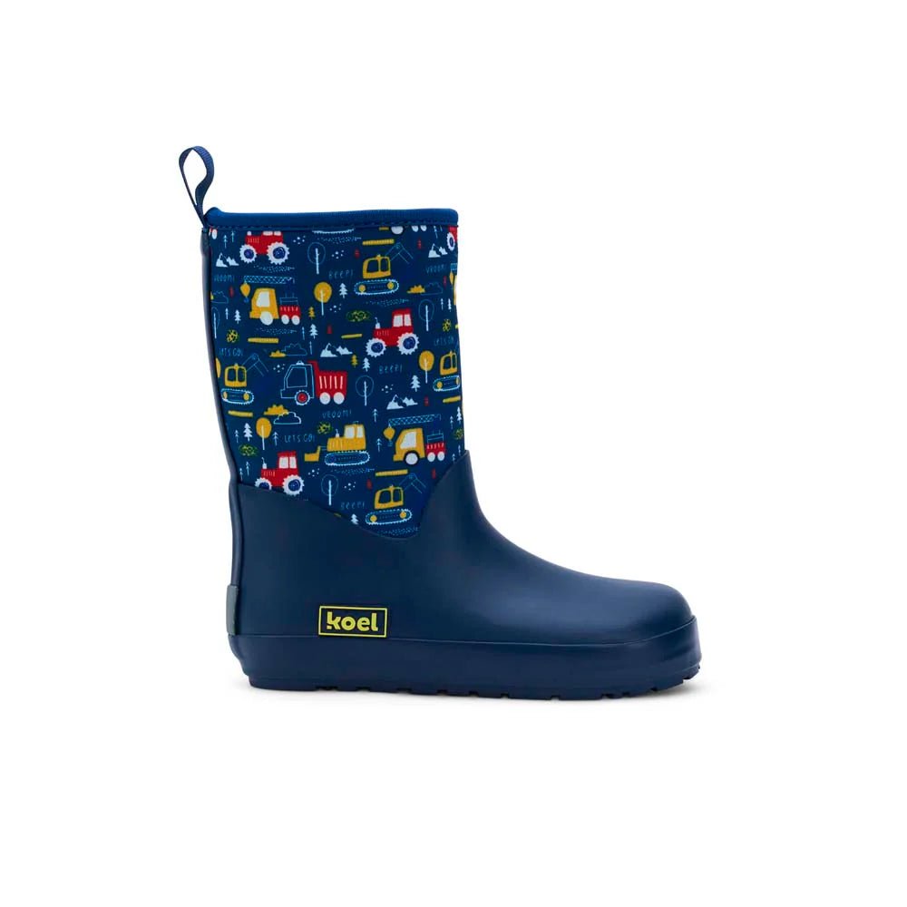 Koel4kids - Neoprene Wellie '25 Tractor Blue - botas de lluvia barefoot con neopreno - Cacles Barefoot