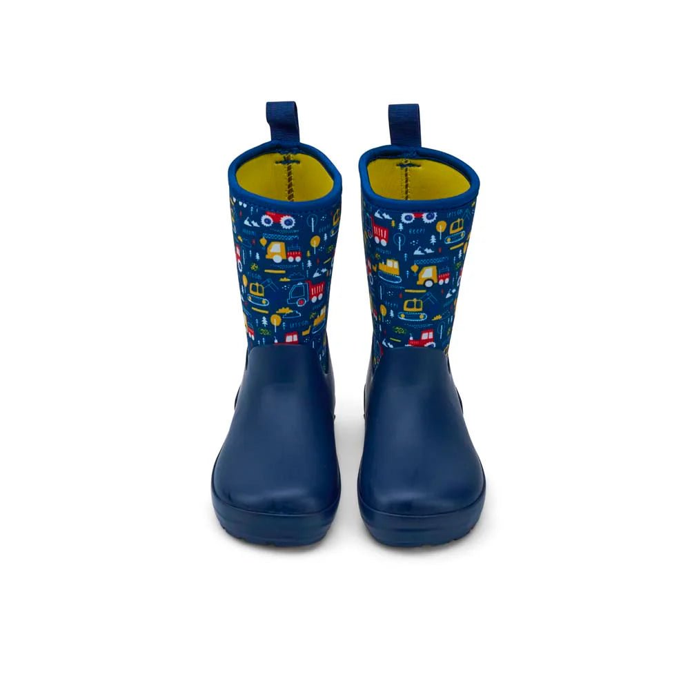 Koel4kids - Neoprene Wellie '25 Tractor Blue - botas de lluvia barefoot con neopreno - Cacles Barefoot