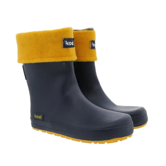 Koel4kids - Wellie + Bare Sock Navy - botas de lluvia barefoot con calcetines de lana - Cacles Barefoot