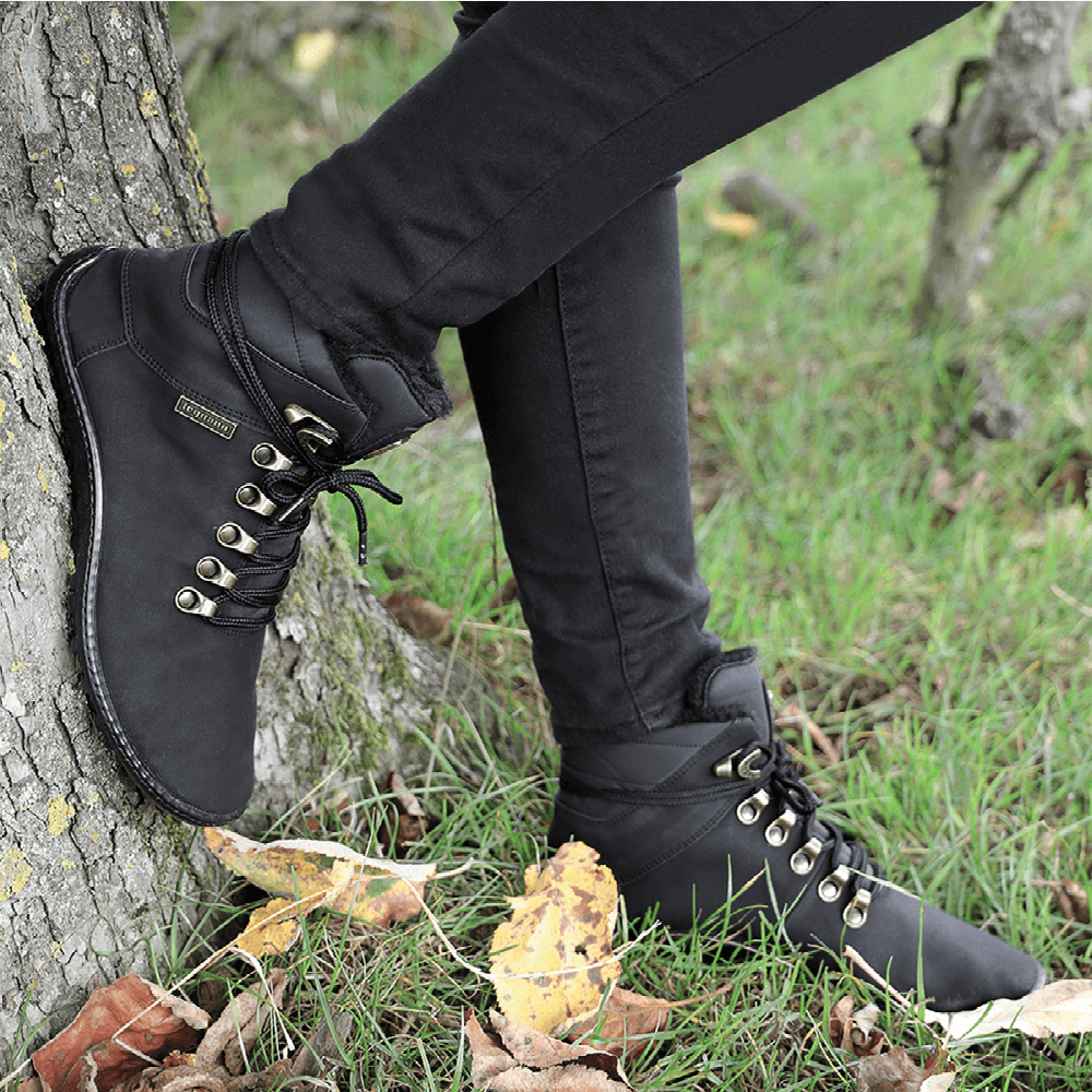 Leguano Husky Schwarz - Botines barefoot calientes para senderismo y uso casual